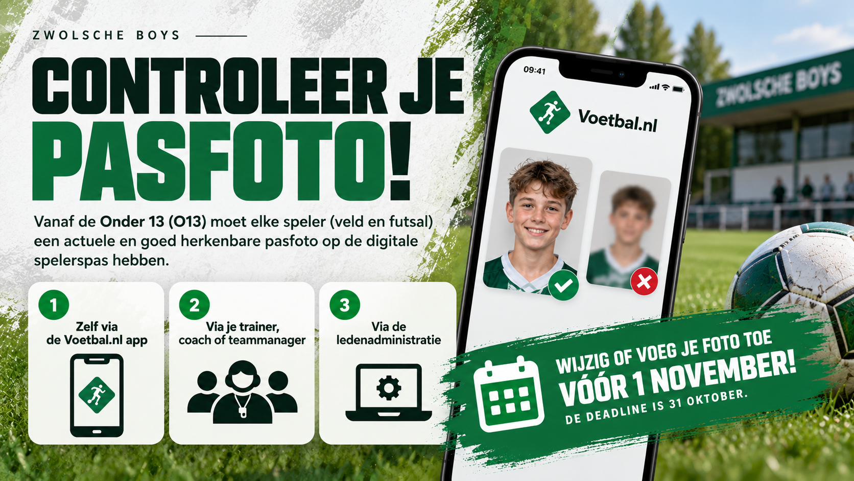 Controleer je pasfoto in de Voetbal.nl app vóór 1 november!