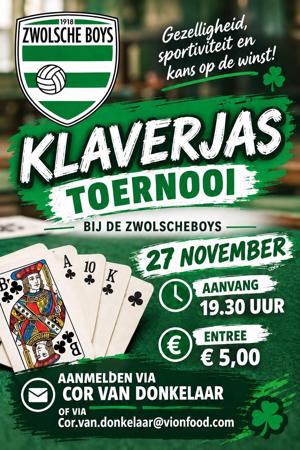 Klaverjastoernooi bij Zwolsche Boys